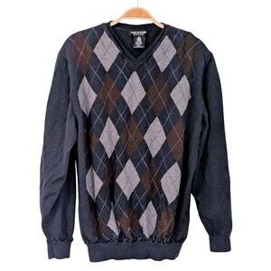 Marco Fiori Argyle V Neck Sweater 100% Merino Wool Made in Italy XXL